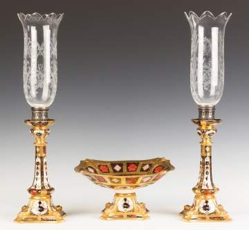 Royal Crown Darby Compote with Matching Candlesticks