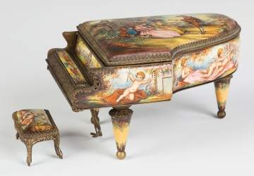 Viennese Musical Enameled Grand Piano and Stool