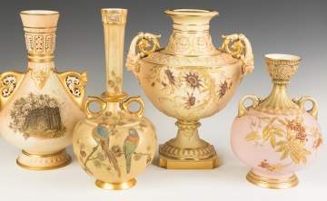 Group of Four Royal Worcester Hand Painted and  Enameled Vases