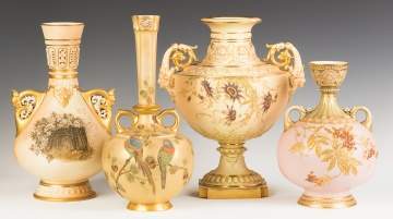 Group of Four Royal Worcester Hand Painted and  Enameled Vases