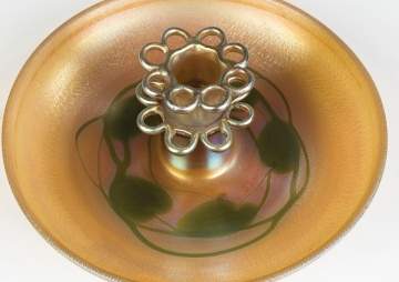 LC Tiffany Centerpiece with Frog and Leaf Decoration