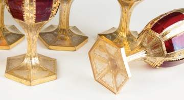 Bohemian Cranberry and Gold Leaf Goblets