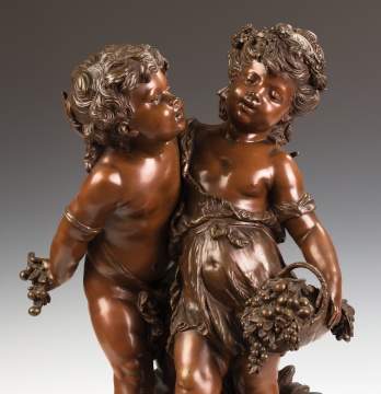 Auguste Moreau (French, 1834-1917) Bronze of  Children with a Basket of Flowers