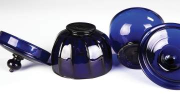 Two Cobalt Blue Covered Sugar Bowls