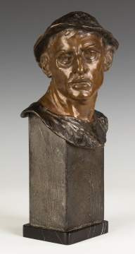Adolf Josef Pohl  (Austrian, 1872-1930) Bronze  Bust of a Young Man with a Hat