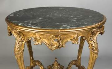 French Carved Gilt Wood Marble Top Center Table