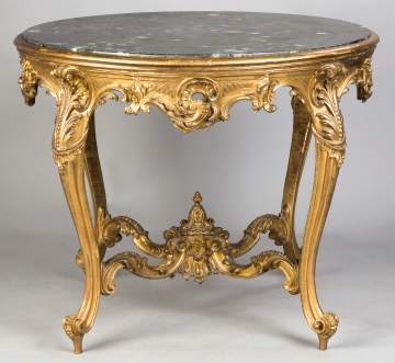 French Carved Gilt Wood Marble Top Center Table