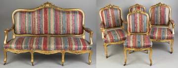 French Carved Gilt Wood Settee, Two Arm Chairs and Two Side Chairs