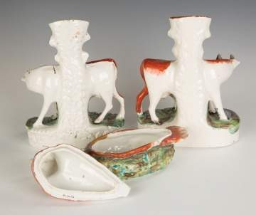 Staffordshire Spill Vases and Covered Dish