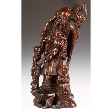 Chinese Carved Hardwood Figural Group