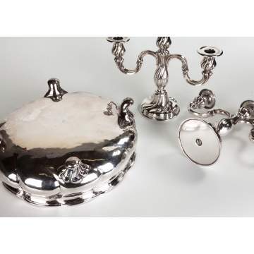 2 Silver Candelabras & Compote