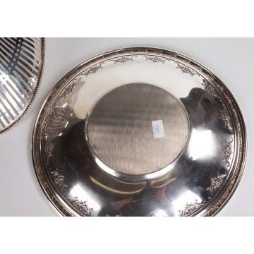 2 Silver Trays, Basket & 6 Antler Knives