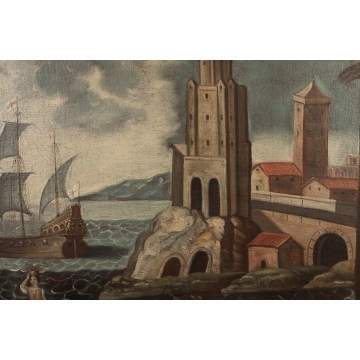 Old Masters Style Harbor Scene of Two Figures