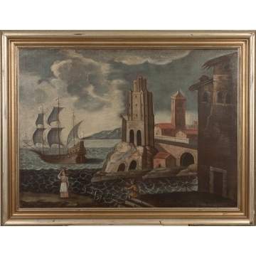 Old Masters Style Harbor Scene of Two Figures