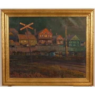 Justus F. Mueller (American, 1902-1993) "Railroad  Crossing, Portsmouth, NH"