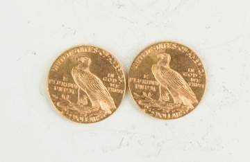 Two 1925 Two and a Half Dollar Indian Head Gold  Coins
