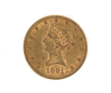 1881 Ten Dollar Liberty Head Gold Coin