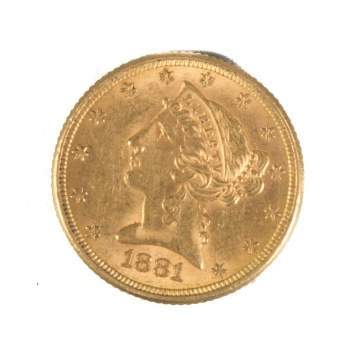 1881 Five Dollar Liberty Head Gold Coin