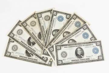 Eight 1914 Twenty Dollar Bills
