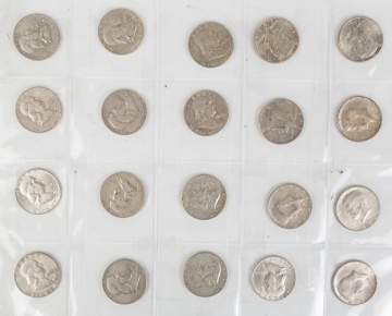 Forty Franklin and Kennedy Half Dollars and 12  Silver Dollars