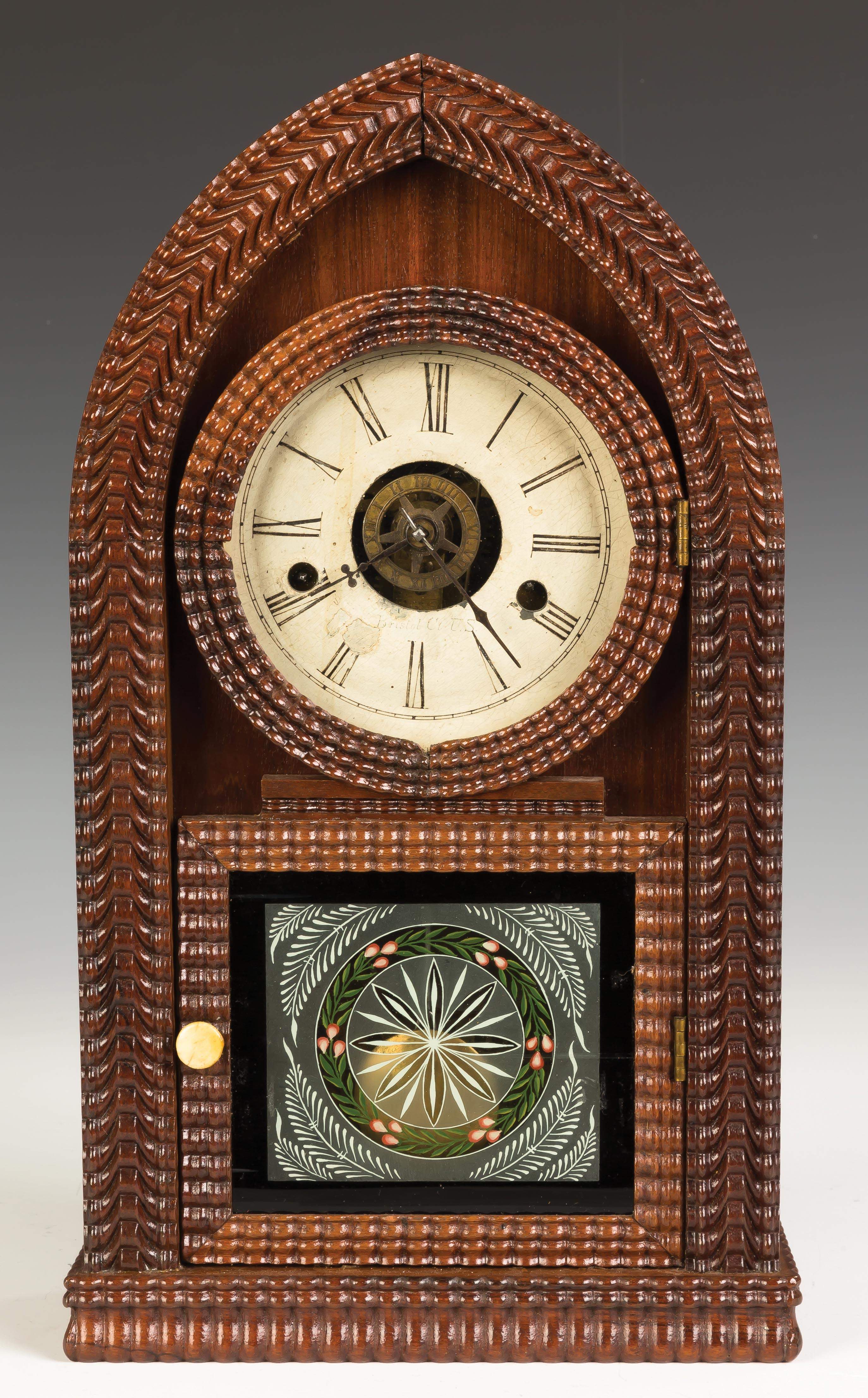 J. C. Brown Miniature Beehive Ripple Front Shelf Clock, Bristol, CT