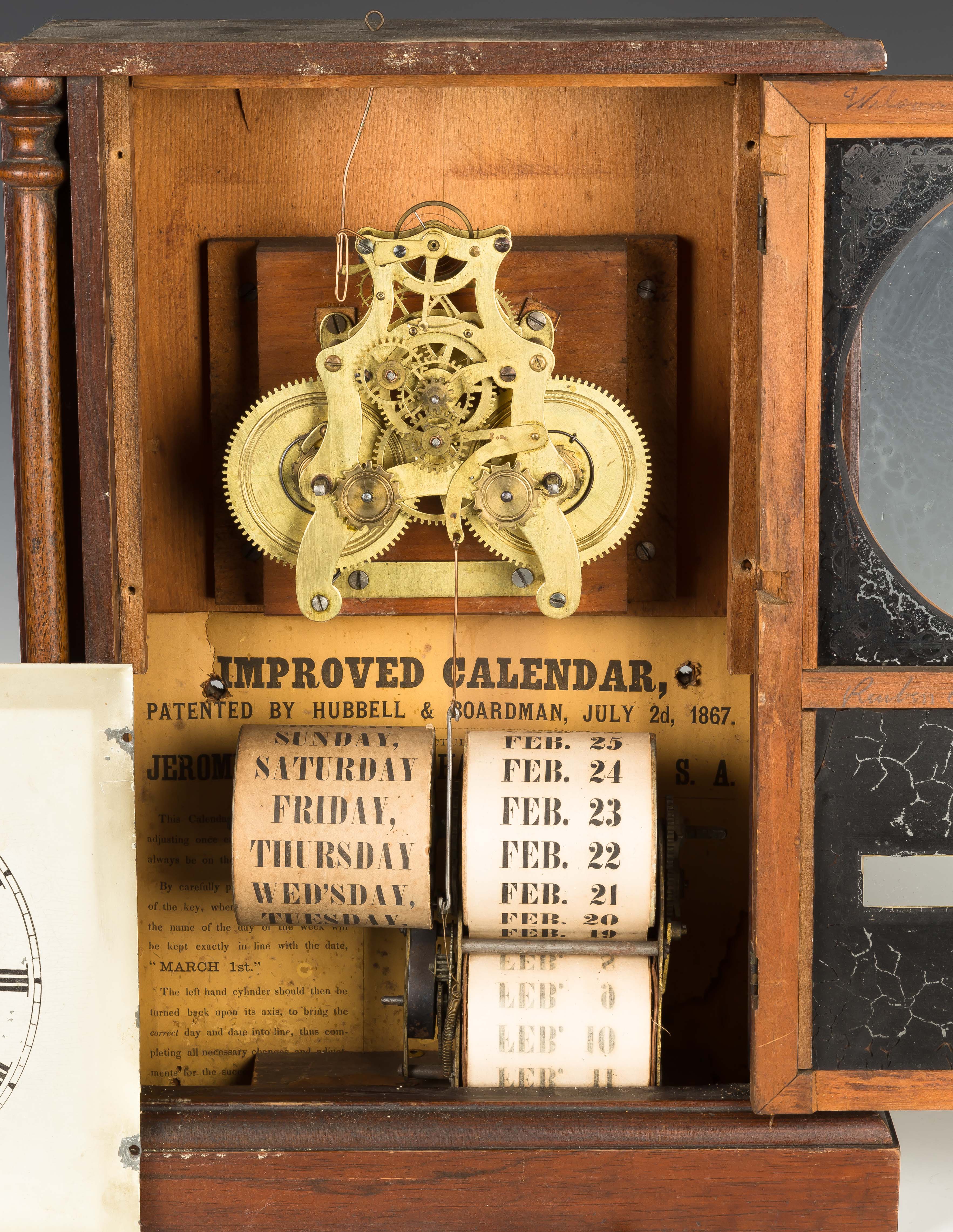 Unusual Jerome and Co. Improved Calendar Clock, Patented by Hubbell and