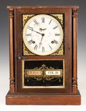 Unusual Jerome and Co. Improved Calendar Clock,  Patented by Hubbell and  Boardman