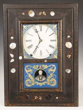 J. C. Brown Paper Mache, Lacquered and Mother-of-Pearl Shelf Clock