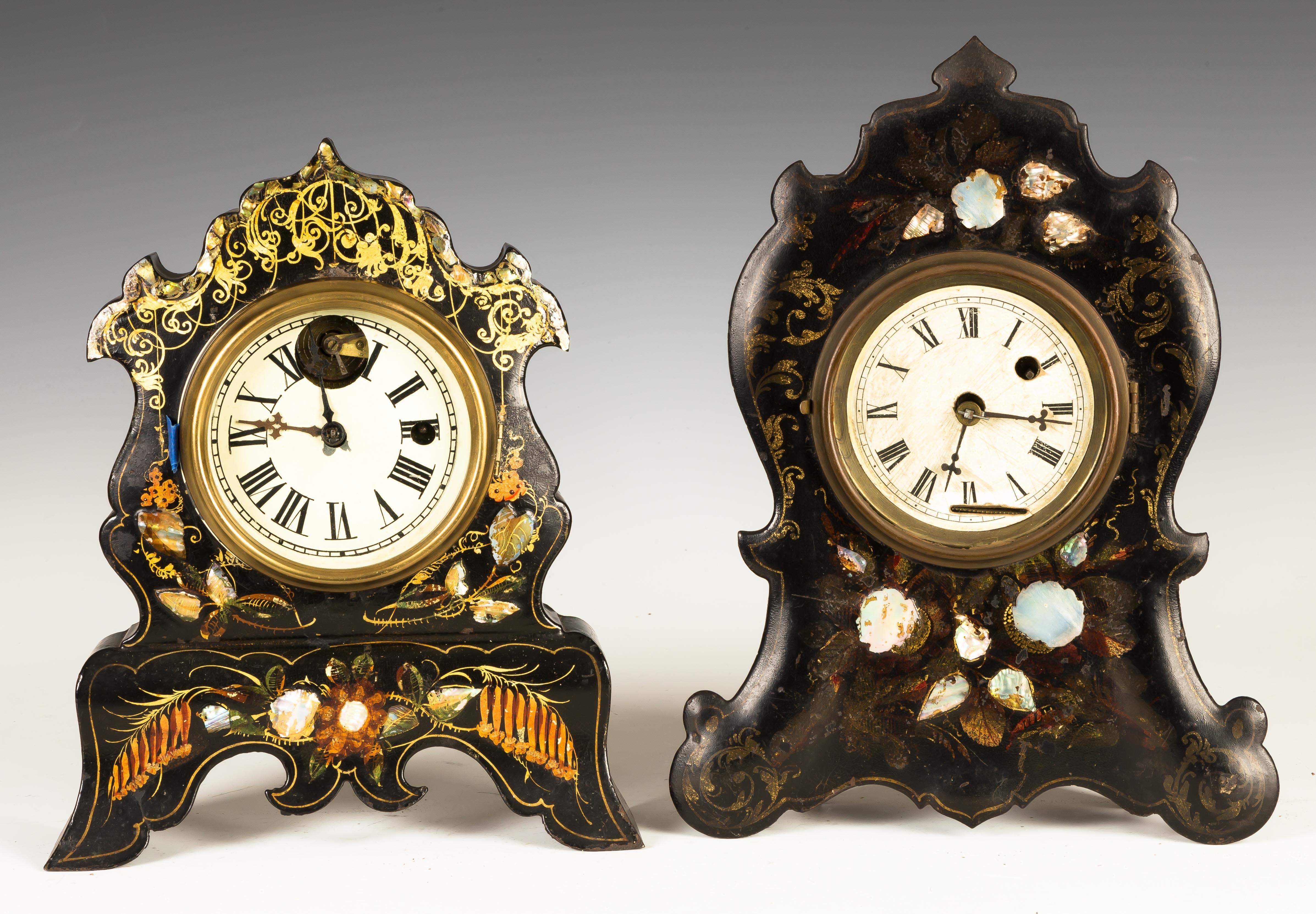 Two Terry Clock Co. Iron Front Shelf Clocks | Cottone Auctions