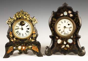 Two Terry Clock Co. Iron Front Shelf Clocks