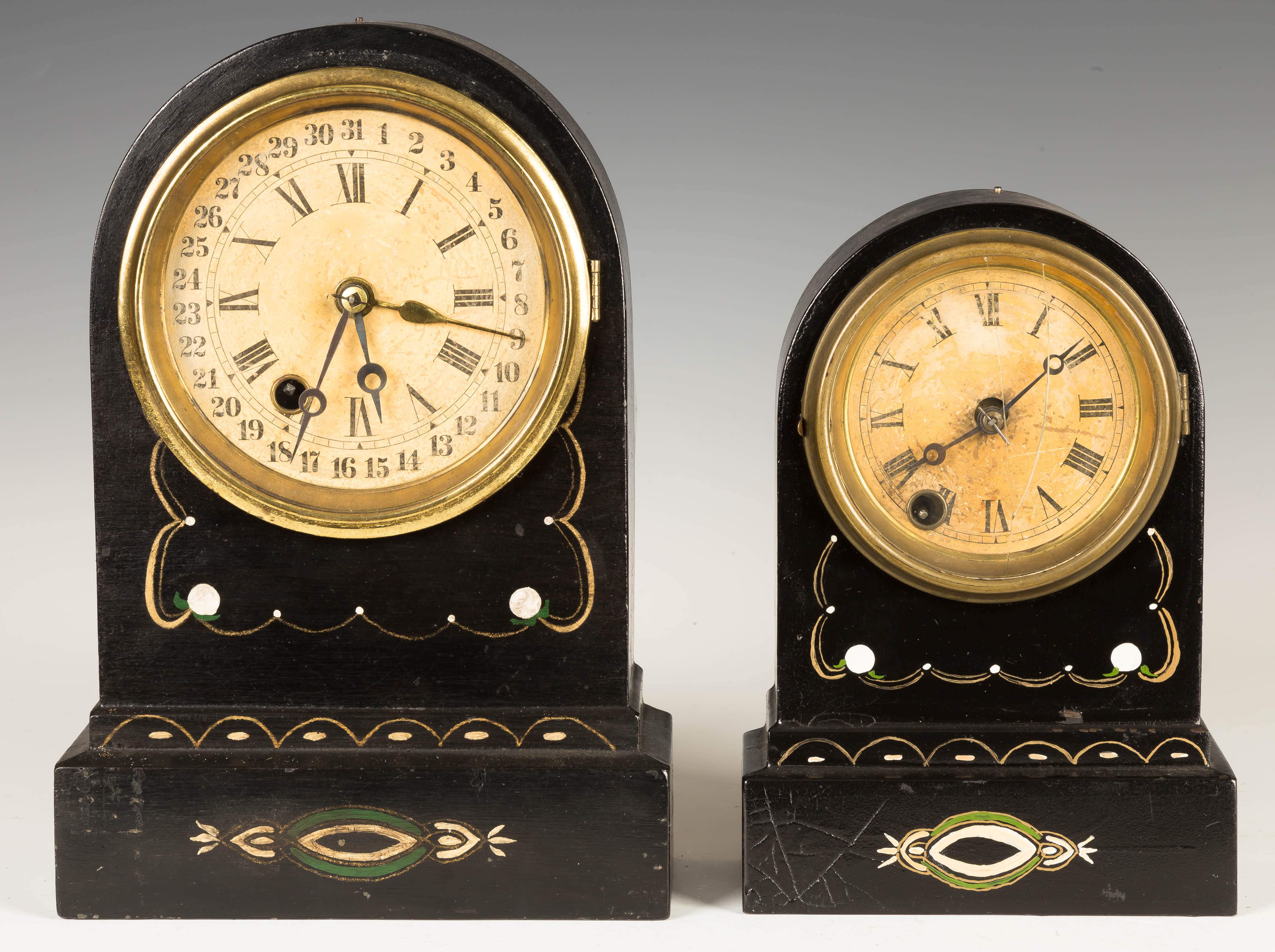 Two Terry Clock Co. Iron Front Shelf Clocks | Cottone Auctions