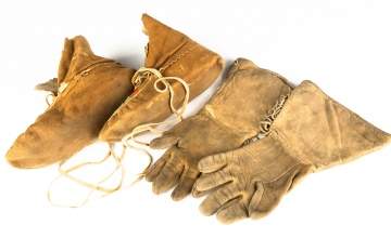 Pair of Native American Beaded Buckskin Moccasins  and Gloves
