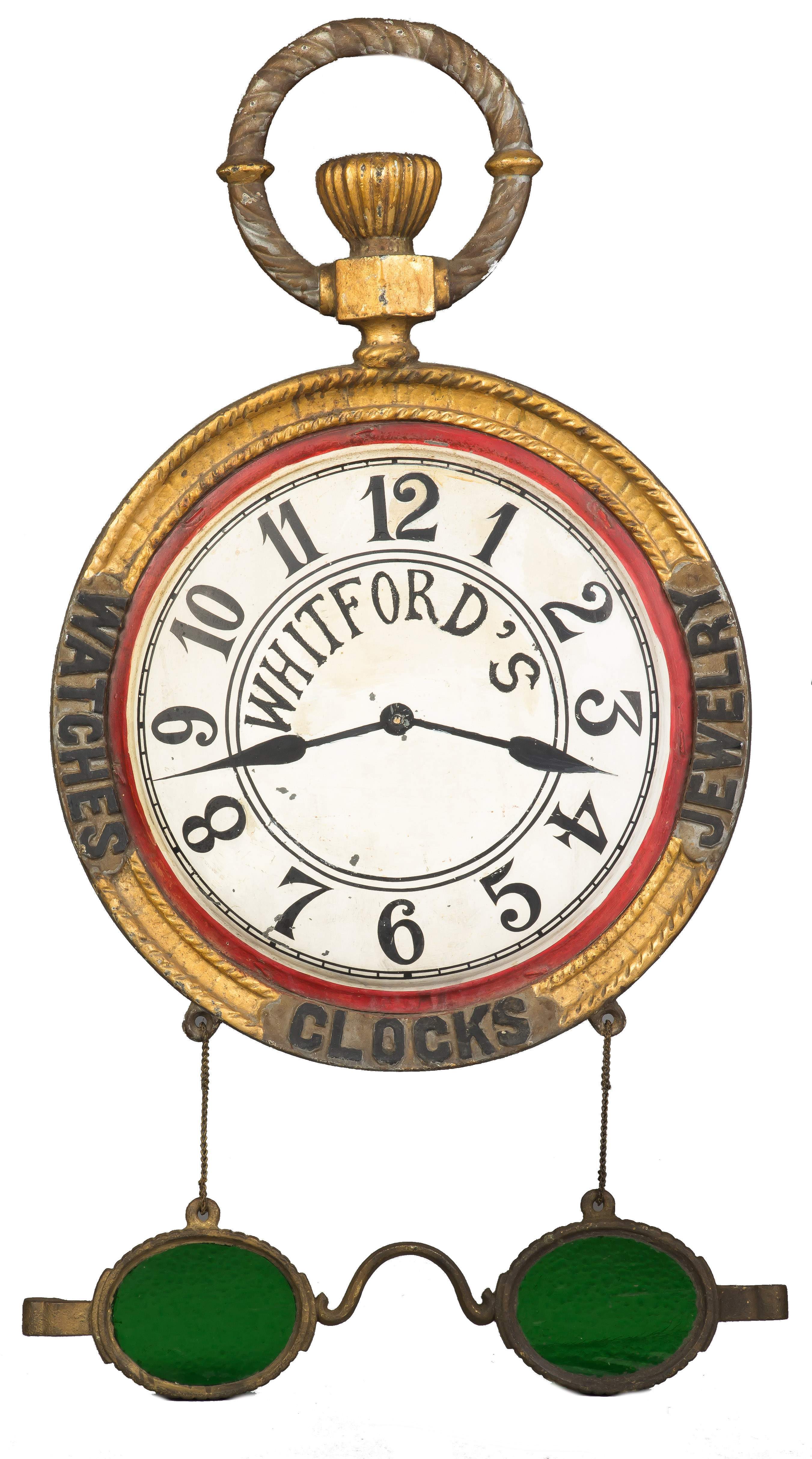 Whitford's Clock, Watches & Jewelry Trade Sign with Glasses Cottone