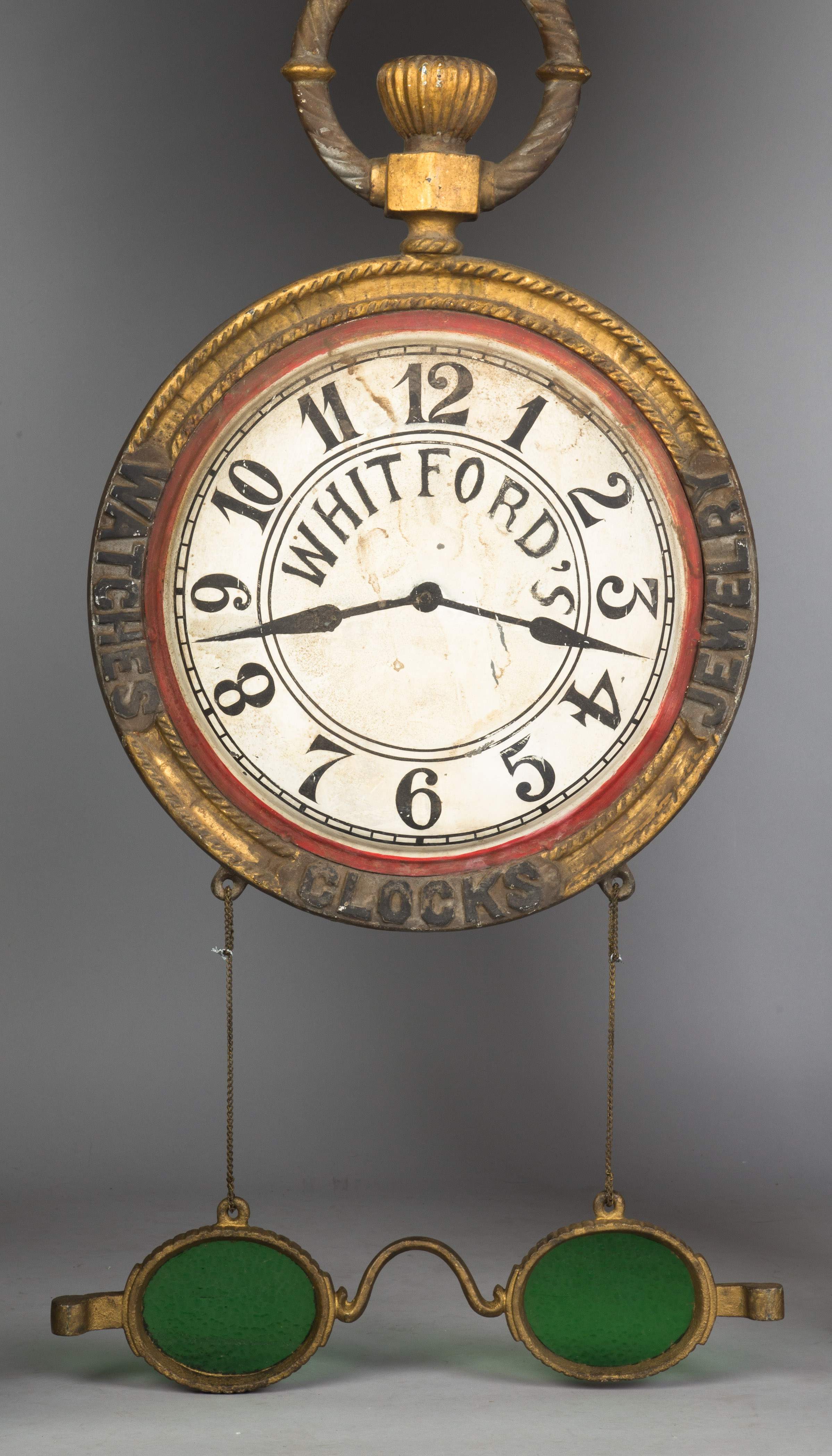Whitford's Clock, Watches & Jewelry Trade Sign with Glasses Cottone