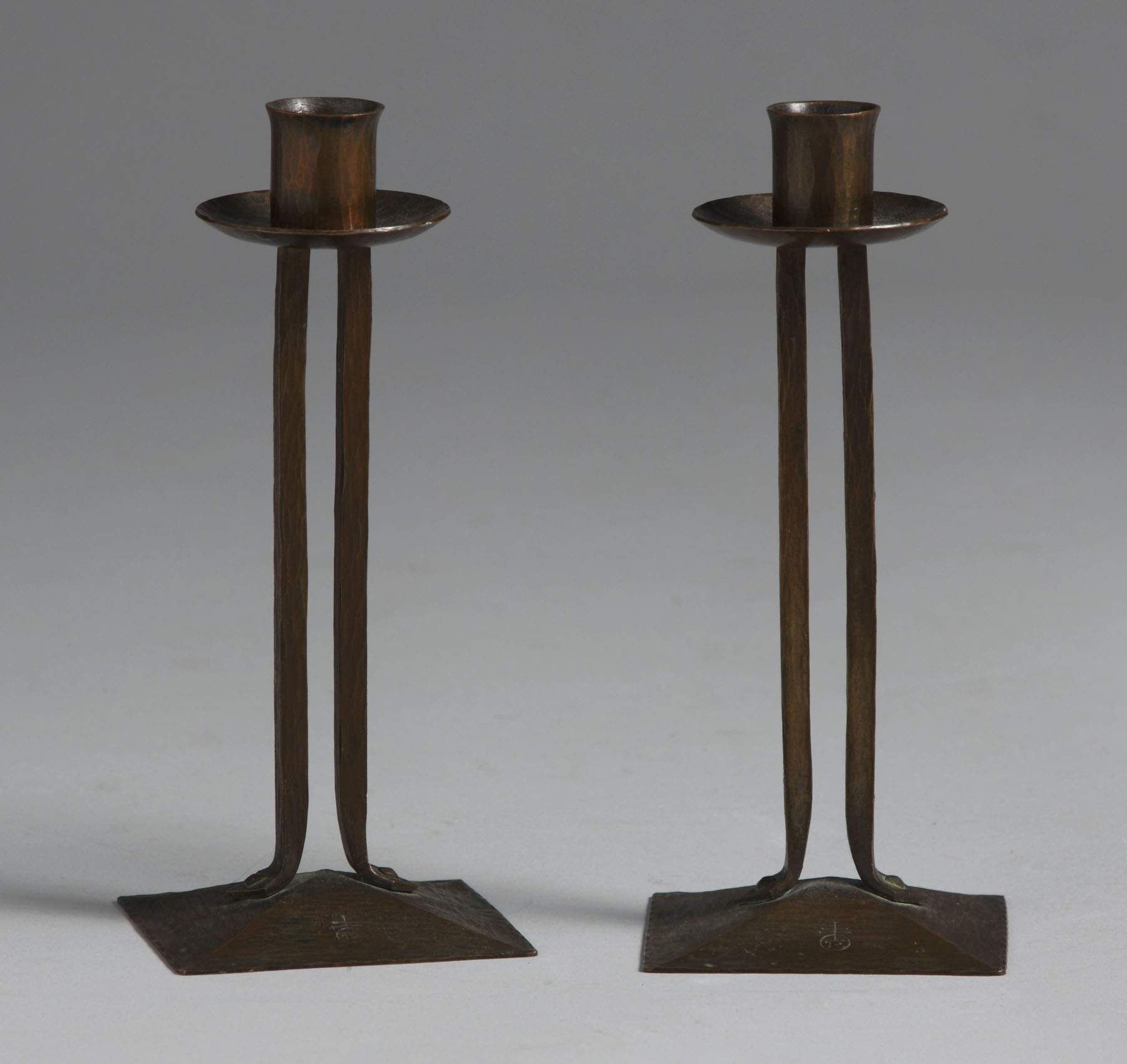 2 Roycroft Hammered Copper Candlesticks | Cottone Auctions