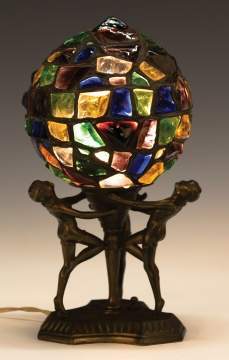 Art Deco Leaded Chunk Glass Lamp with Women