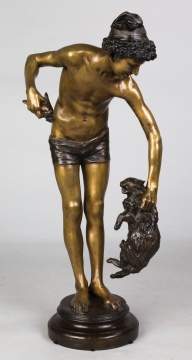 Bronze of a Boy with Cat and Bird