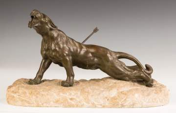 Bronze of a Lion on a Stone Base