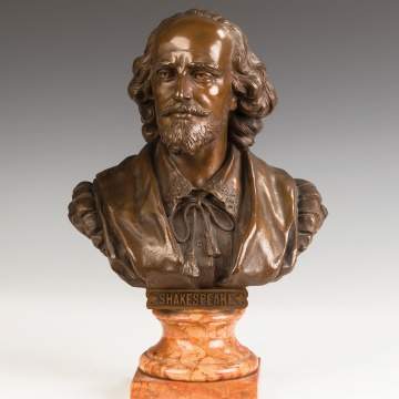 Shakespeare Bronze Bust on Marble Plinth