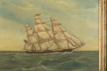 Clipper Ship Lucile with an American Flag