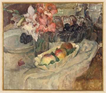 Louise Coupe (Belgium, 1877-1915) "Gladiolus and  Apples"