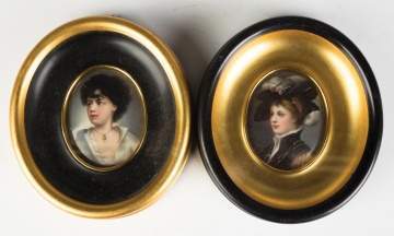 Two Miniature Portraits on Porcelain