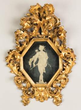 Carved Gilt Wood Wall Mirror with Engraved Figure  of Diana