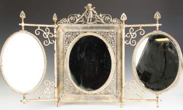 Meriden Brittania Company Aesthetic Movement,  Silver Plate, Three Part Folding   Table Top  Vanity Mirror