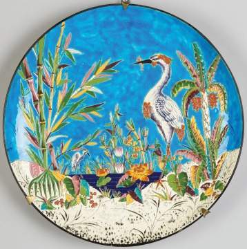 Longwy Ceramic Charger with Heron and Marsh