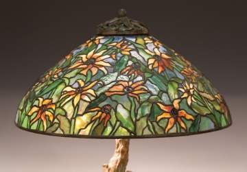 Leaded Glass and Bronze Black Eyed Susan Table  Lamp