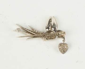 Platinum Bird Pin with Fresh Water Pearl Wings & Diamonds