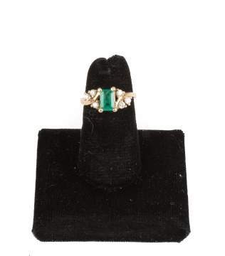 14K Gold, Emerald and Diamond Ring