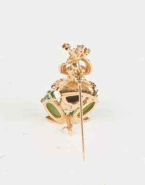 14K Gold & Hardstone Pin -  Figure of a Woman