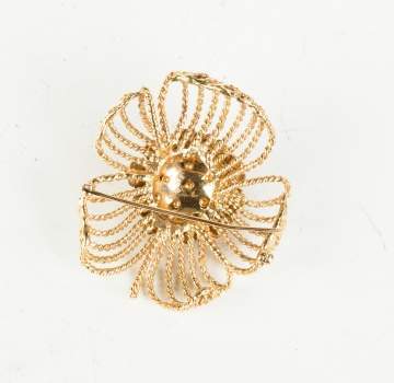 Vintage 14K Gold, Diamond and Gemstone Floral Pin